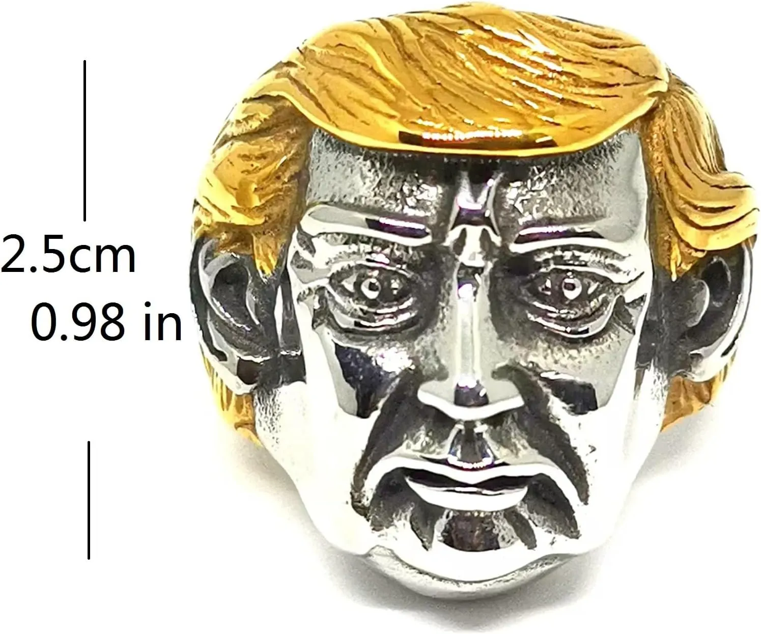 Fanshu Stainless Steel Titanium Hip Hop Punk Golden Hair Donald Trump 3D Face Band Rings for Men Women Fans Presidential Campaign Supporter Couple Friends Gift Fashion Statement Jewelry