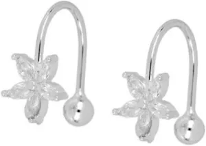 Fashion Flower CZ Ear Cuffs Wraps Earrings S925 Sterling Silver for Women Girls Dainty Crystal Rhinestone Clip On Cartilage Hoops Studs Earring Non Piercing Hypoallergenic Cute Jewelry Gifts
