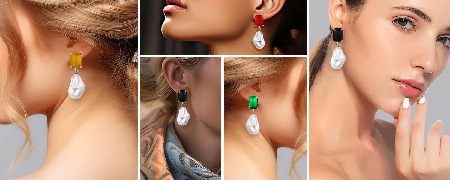 Fashion Pearl Drop Earrings for Women With Crystal - Rhinestone Statement Earrings with Pearl Dangling Studs - Large White Baroque Pearl Earrings for Bridesmaid Wedding Party Birthday Holiday