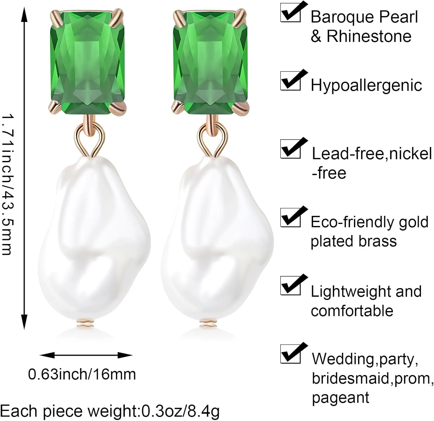Fashion Pearl Drop Earrings for Women With Crystal - Rhinestone Statement Earrings with Pearl Dangling Studs - Large White Baroque Pearl Earrings for Bridesmaid Wedding Party Birthday Holiday