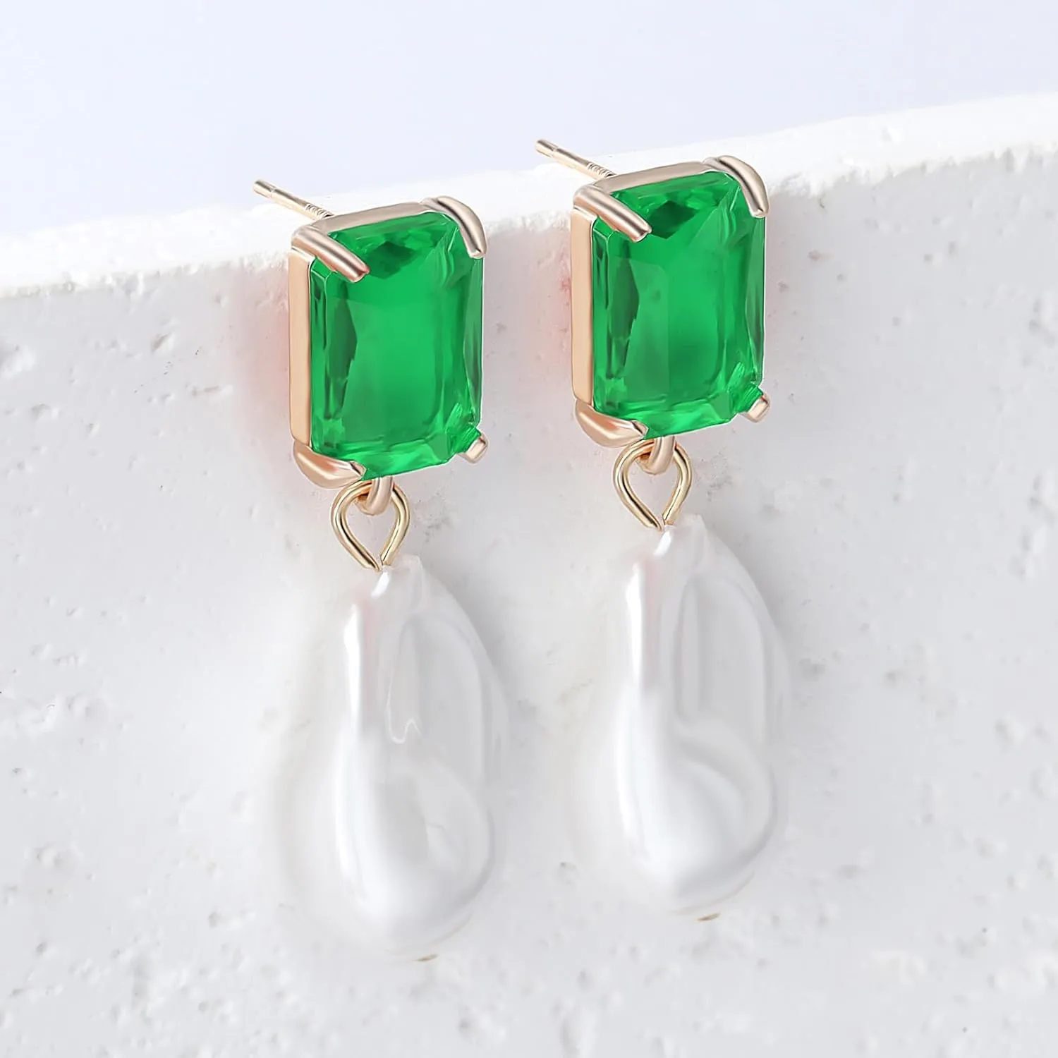 Fashion Pearl Drop Earrings for Women With Crystal - Rhinestone Statement Earrings with Pearl Dangling Studs - Large White Baroque Pearl Earrings for Bridesmaid Wedding Party Birthday Holiday