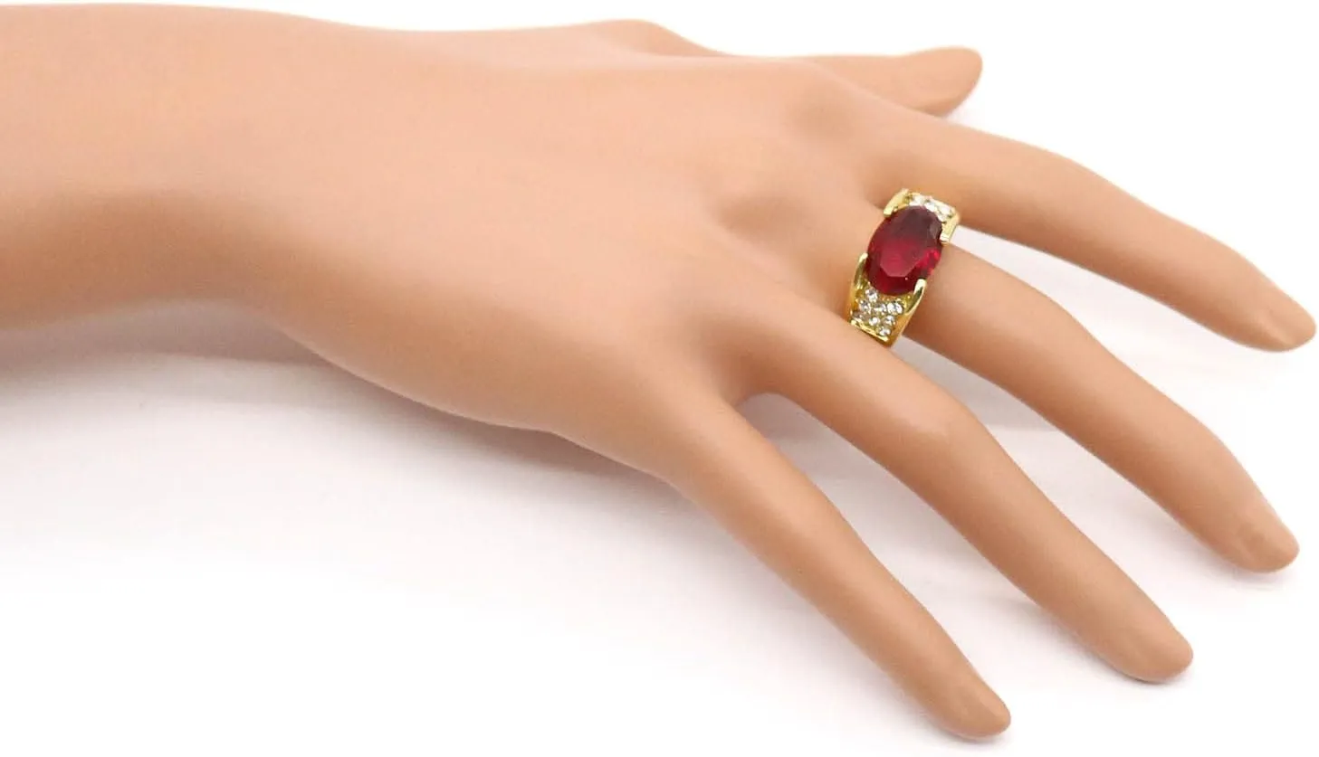 Fashion Red Oval Crystal Cocktail Statement Ring Geometry Zircon Engagement Wedding Bands Rings Luxury Jewelry for Women Gift Black Gold Plated