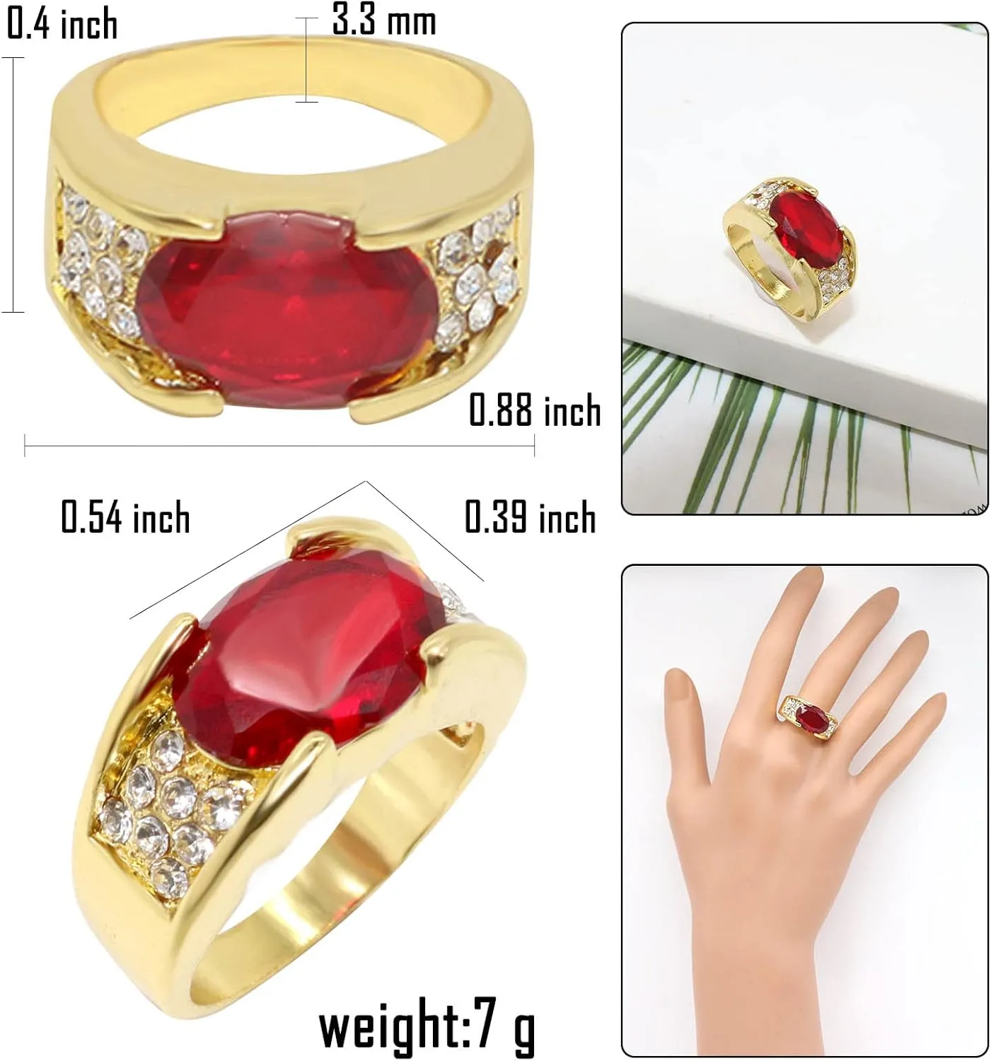Fashion Red Oval Crystal Cocktail Statement Ring Geometry Zircon Engagement Wedding Bands Rings Luxury Jewelry for Women Gift Black Gold Plated