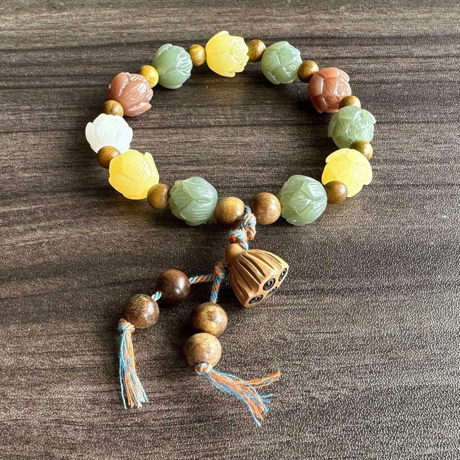 Fashion Resin Lotus Flower Charm Bracelet Bodhi Faux Jade Beads Bracelet
