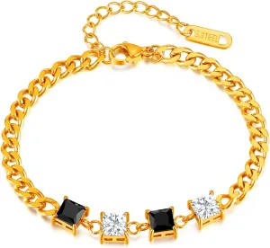 Fashion Stainless Steel Black White Cubic Zirconia Adjustable Link Chain Bracelet