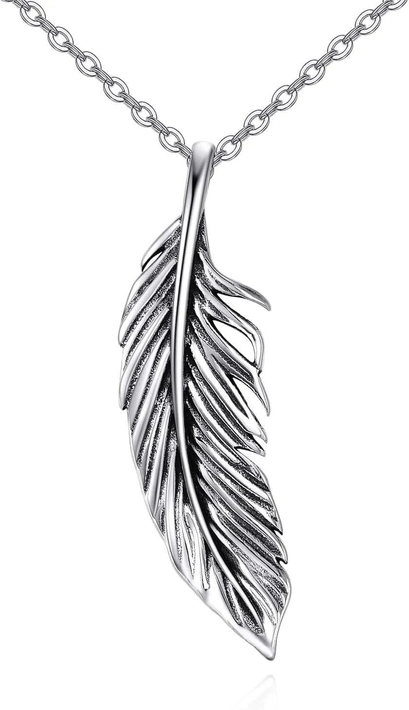 Feather Necklaces for Women 925 Sterling Silver Feather Pendant Necklace Feather Jewelry Gifts for Women