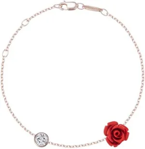 Ferreendo 3D Red Rose Flowe Anklets Bracelet 925 Sterling Silver Round Cubic Zircon Charm Adjustable Beach Ankle Chain Rose Gold Foot Chain Bracelet Jewelry Gift for Women