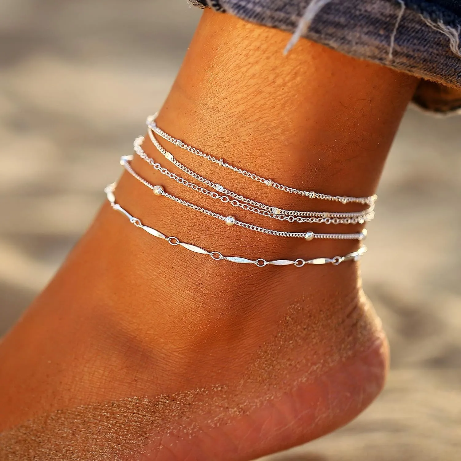 Fesciory 14K Gold Ankle Bracelets Sets For Women, Adjustable Layered Infinite Anklet, Summer Beach Butterfly Star Foot Chain Jewelry Gifts