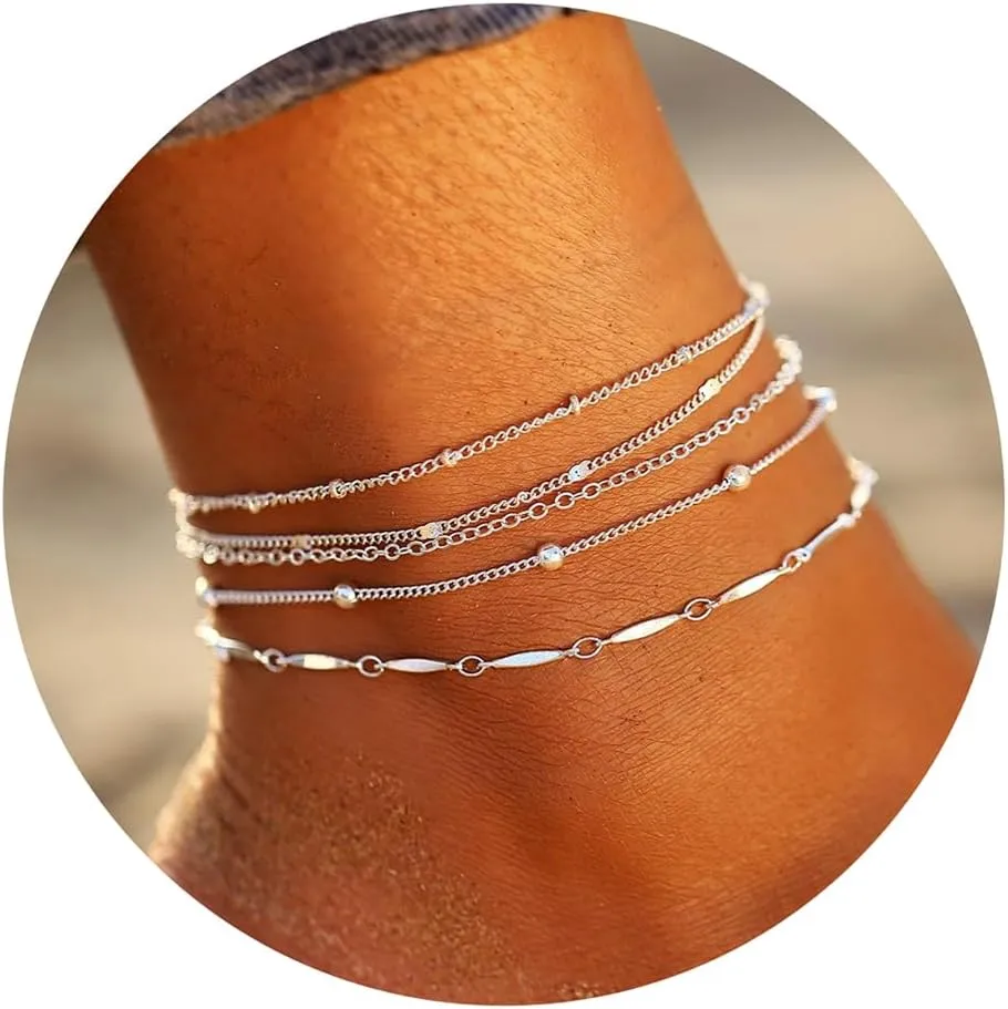 Fesciory 14K Gold Ankle Bracelets Sets For Women, Adjustable Layered Infinite Anklet, Summer Beach Butterfly Star Foot Chain Jewelry Gifts