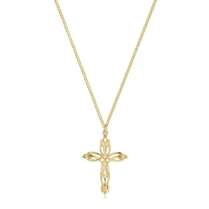 Fettero Cross Necklace for Women 14K Gold Plated Iris Cross Pendant Faith Necklace Jewelry CZ Cross Pendant Necklace Adjustable Chain Necklace Jewelry