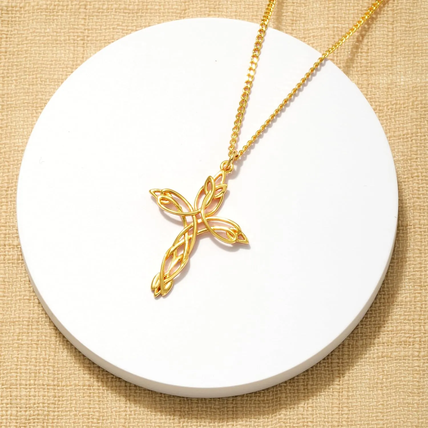 Fettero Cross Necklace for Women 14K Gold Plated Iris Cross Pendant Faith Necklace Jewelry CZ Cross Pendant Necklace Adjustable Chain Necklace Jewelry