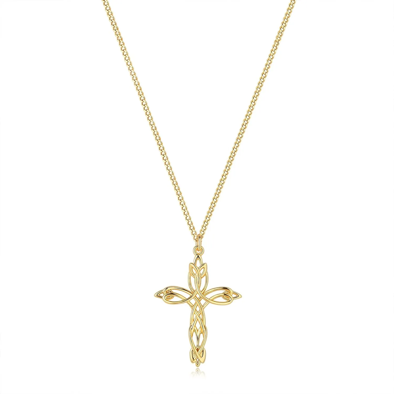 Fettero Cross Necklace for Women 14K Gold Plated Iris Cross Pendant Faith Necklace Jewelry CZ Cross Pendant Necklace Adjustable Chain Necklace Jewelry