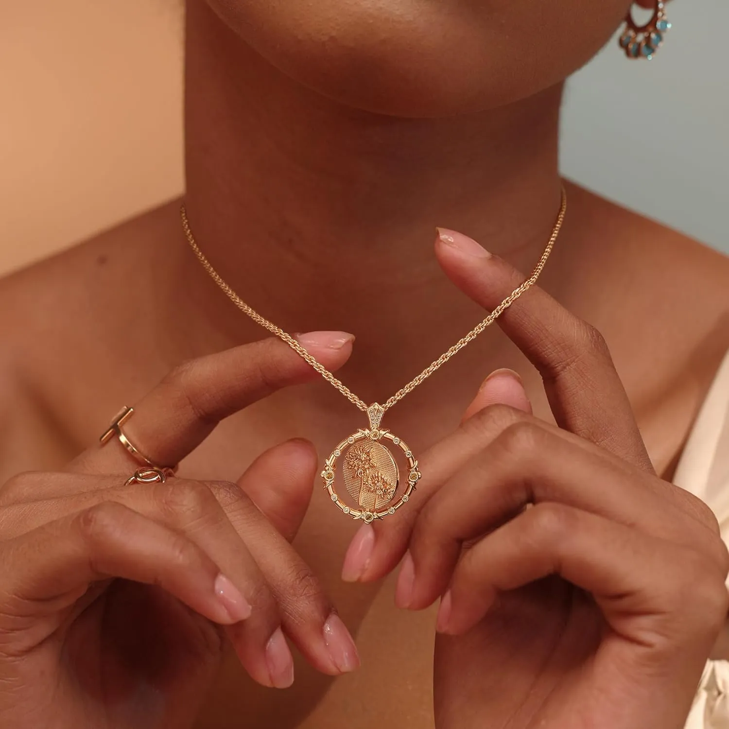 Fettero Gold Necklace for Women Birth Flower Necklace with Birthstone 14K Gold Plated Dainty Rotating Coin Pendant Necklace Personalized Birth Month Jewelry for Birthday Mother's Day Gift 12 Month