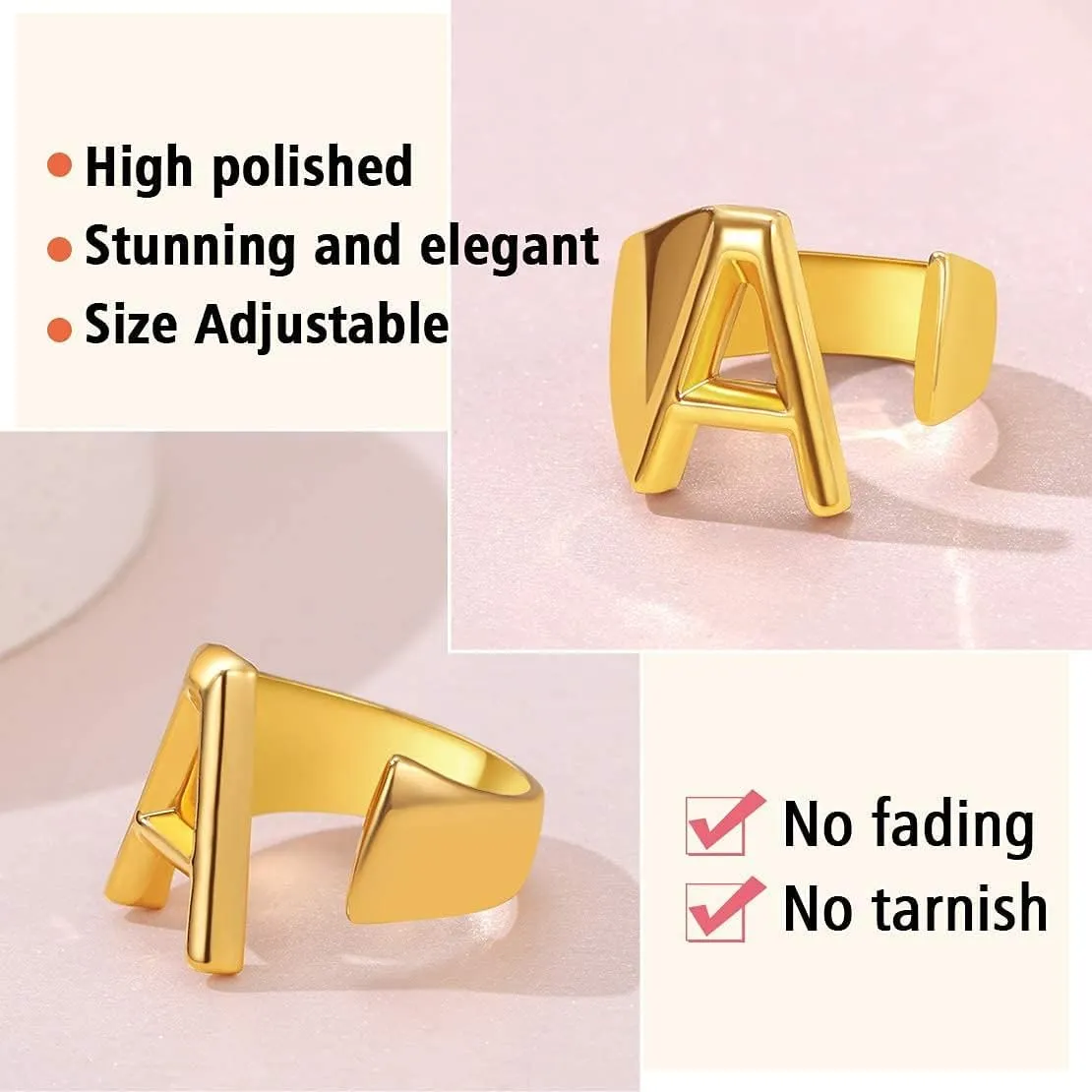 FindChic Customizable Initial Ring Statement 18K Gold Plated Fashion Cuff Rings for Women Alphabet Letter A to Z Resizable Knuckle Ring (with Gift Box)