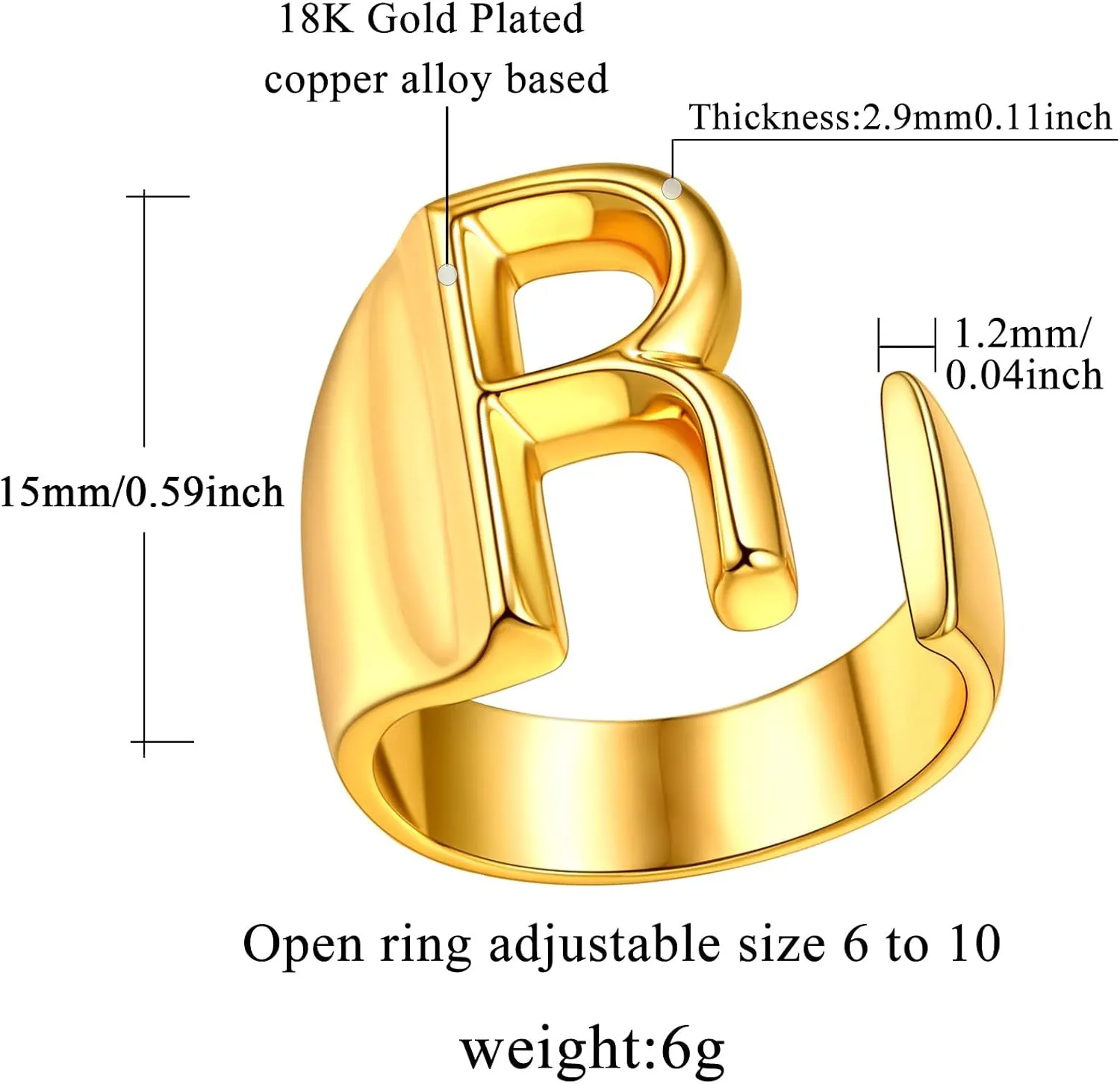 FindChic Customizable Initial Ring Statement 18K Gold Plated Fashion Cuff Rings for Women Alphabet Letter A to Z Resizable Knuckle Ring (with Gift Box)