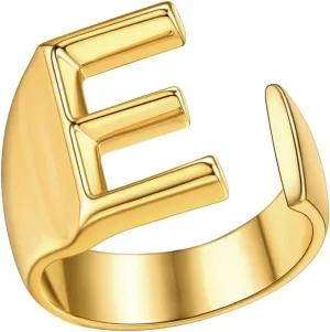 FindChic Customizable Initial Ring Statement 18K Gold Plated Fashion Cuff Rings for Women Alphabet Letter A to Z Resizable Knuckle Ring (with Gift Box)
