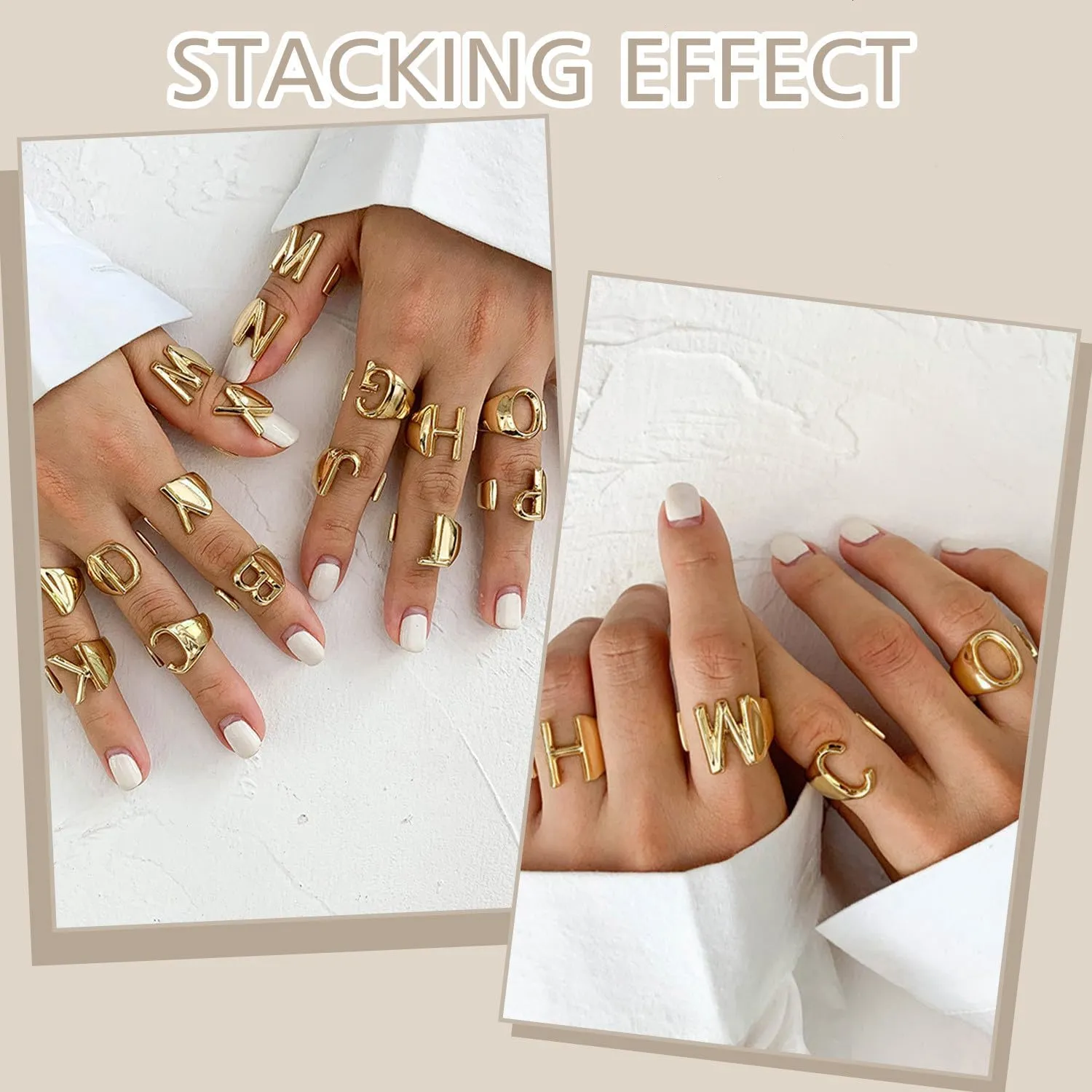 FindChic Customizable Initial Ring Statement 18K Gold Plated Fashion Cuff Rings for Women Alphabet Letter A to Z Resizable Knuckle Ring (with Gift Box)