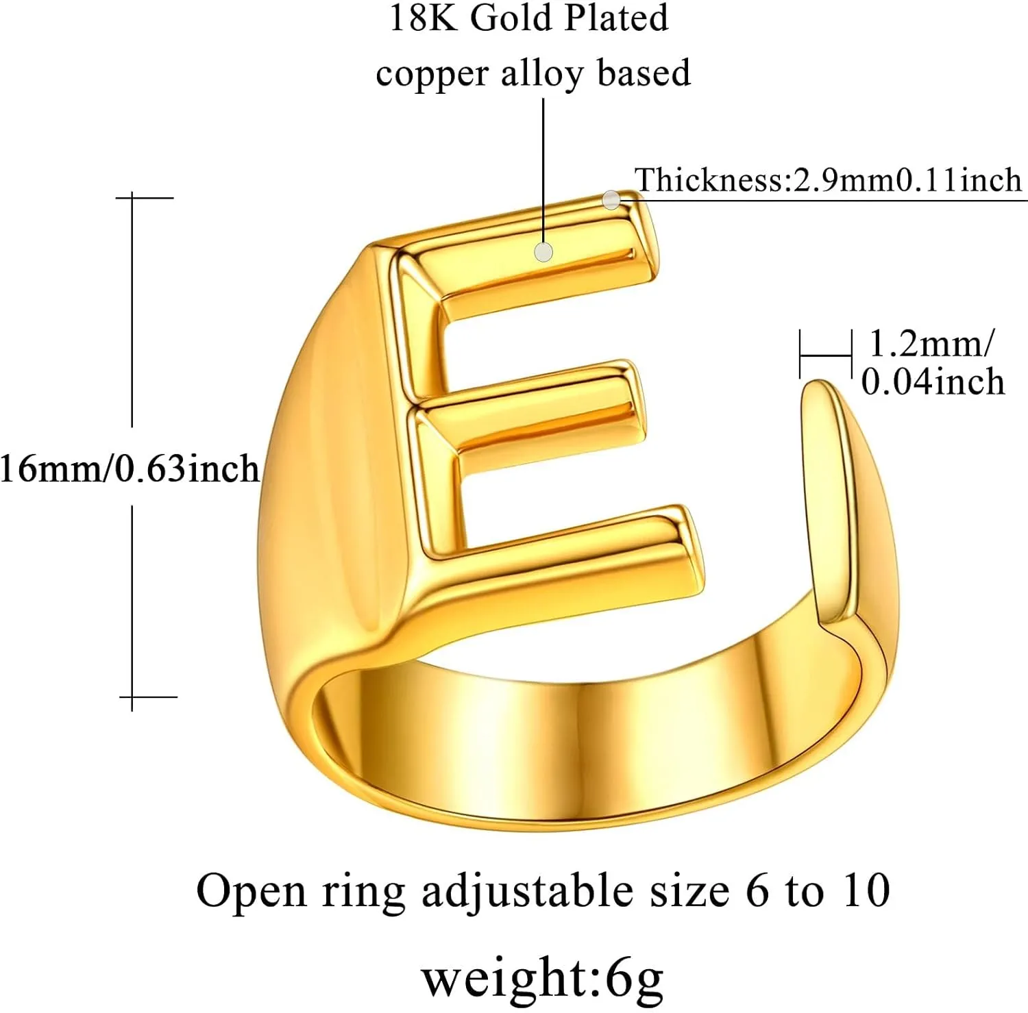 FindChic Customizable Initial Ring Statement 18K Gold Plated Fashion Cuff Rings for Women Alphabet Letter A to Z Resizable Knuckle Ring (with Gift Box)