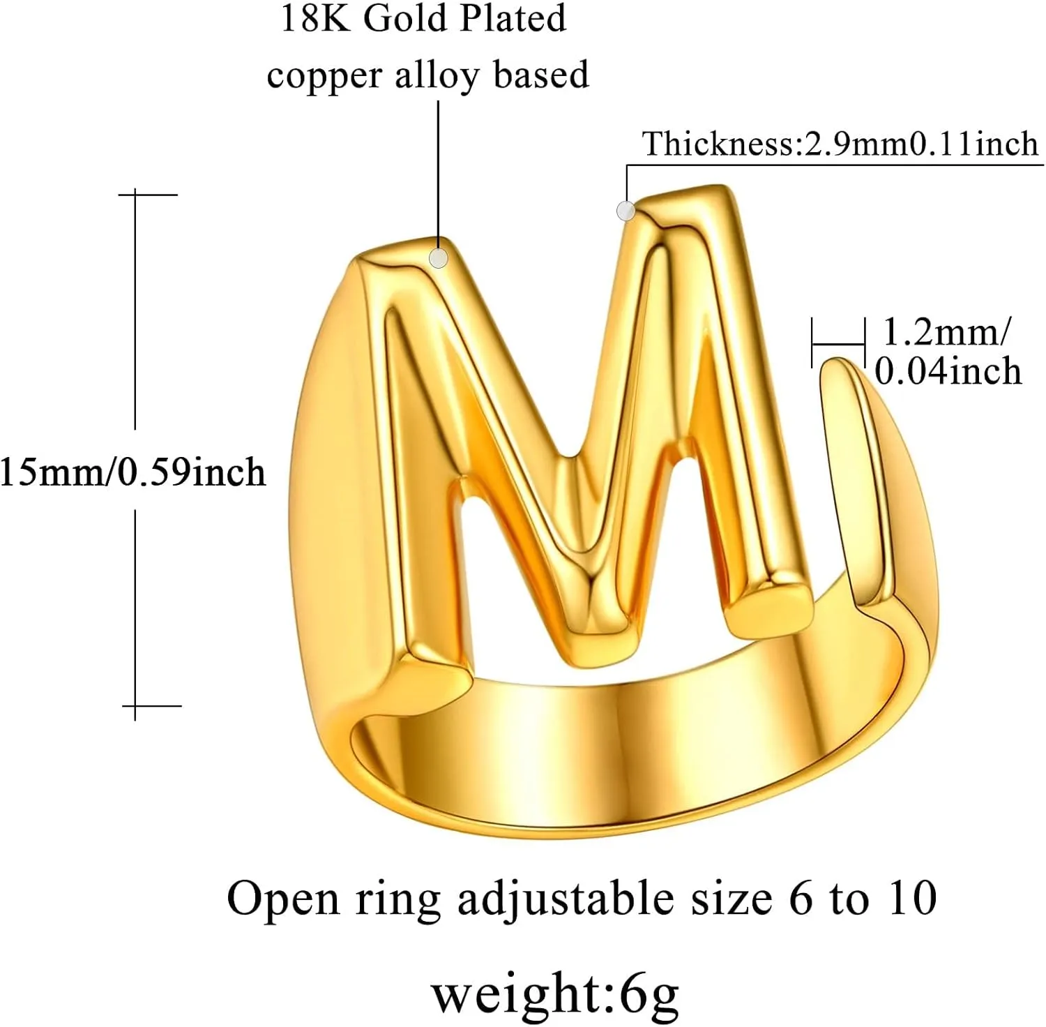 FindChic Customizable Initial Ring Statement 18K Gold Plated Fashion Cuff Rings for Women Alphabet Letter A to Z Resizable Knuckle Ring (with Gift Box)
