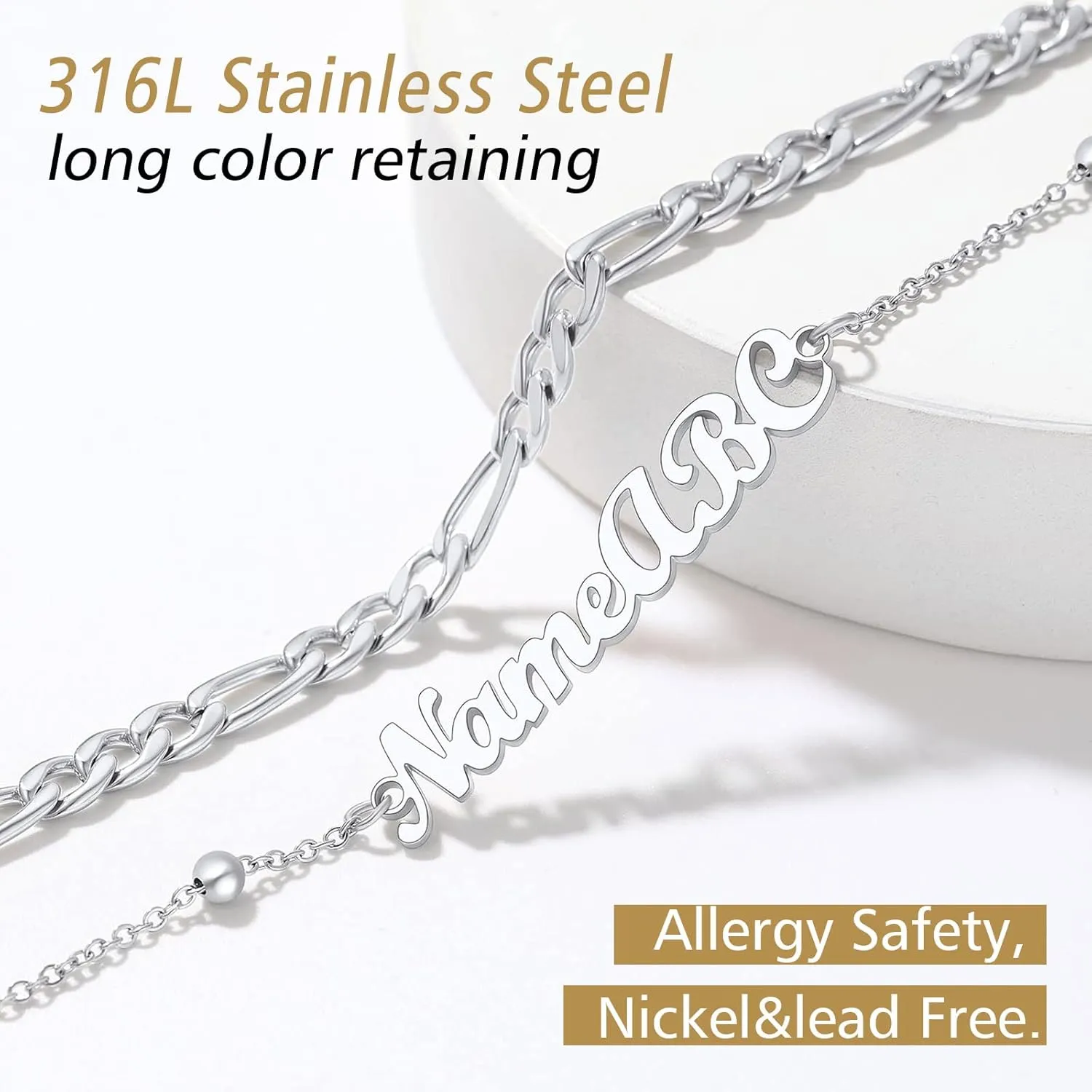 FindChic Stainless Steel Ankle Chain Bracelets for Women Cuban Curb/Figaro/Box Links Beach Foot Jewelry 8.5''-10.5'' Adjustable Anklet, with Jewelry Box