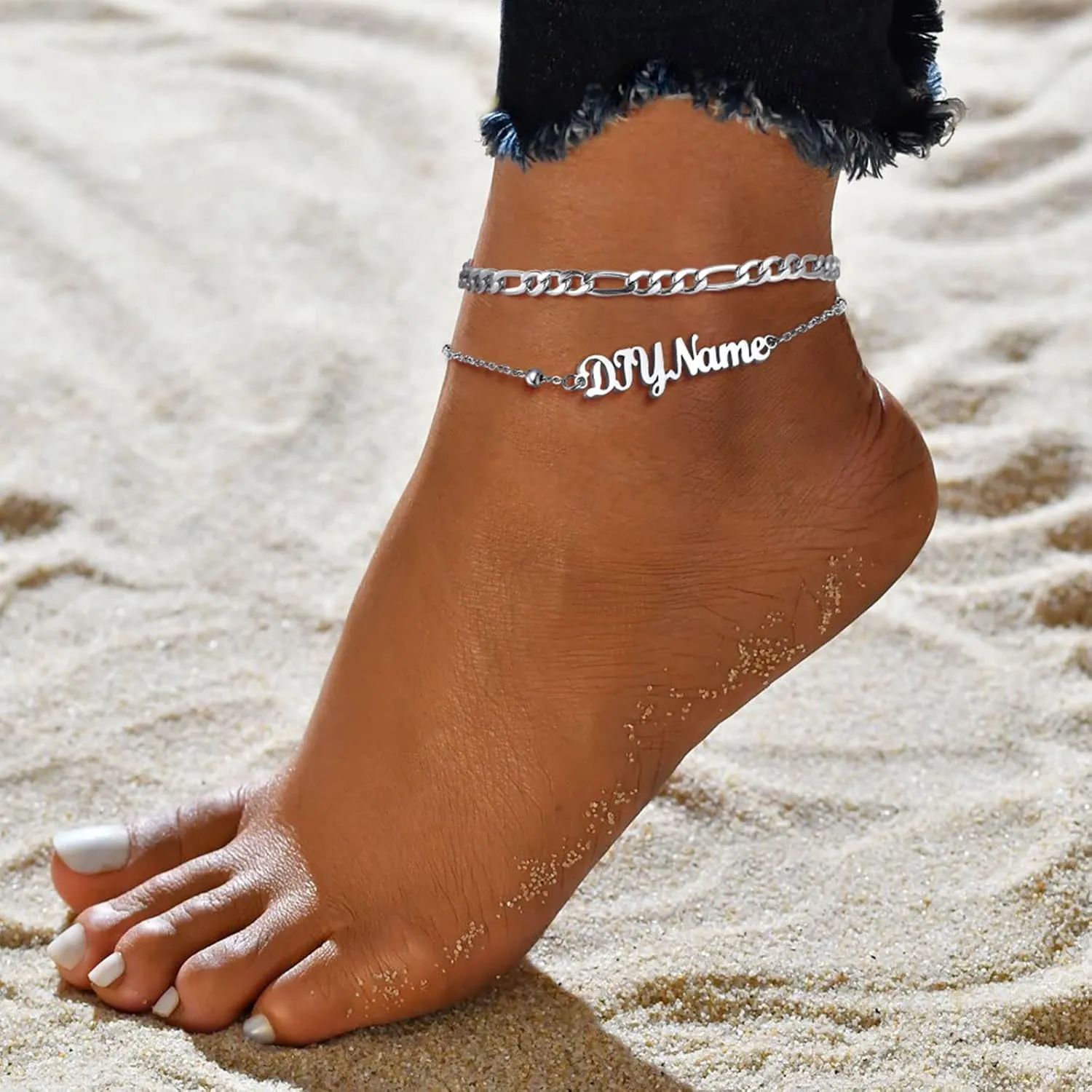 FindChic Stainless Steel Ankle Chain Bracelets for Women Cuban Curb/Figaro/Box Links Beach Foot Jewelry 8.5''-10.5'' Adjustable Anklet, with Jewelry Box