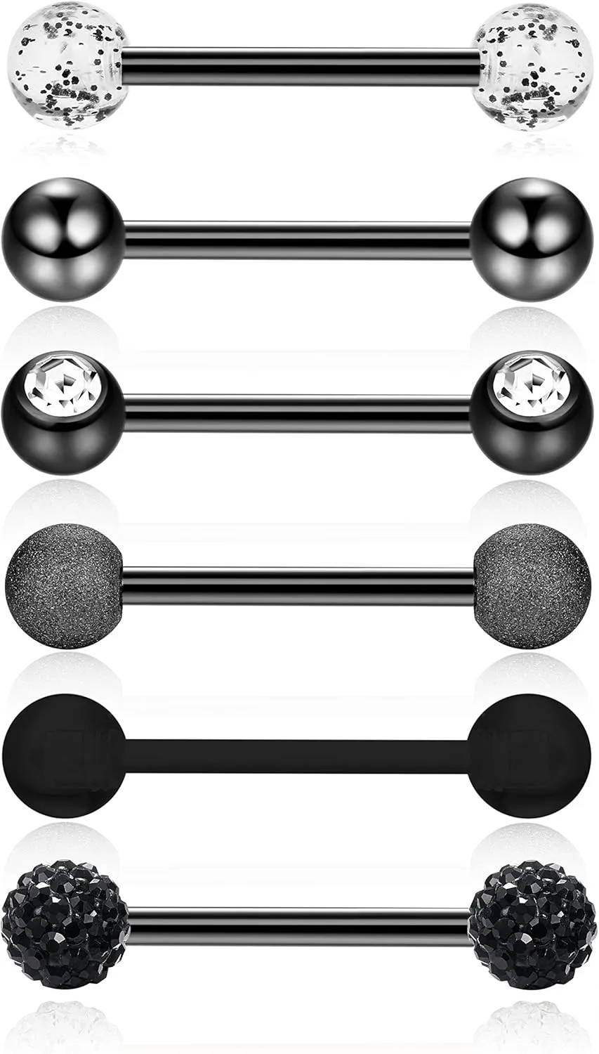 FINREZIO 14G 12-18mm Stainless Steel Nipple Tongue Ring Barbell Nipplerings Body Piercing Jewelry 12Pcs