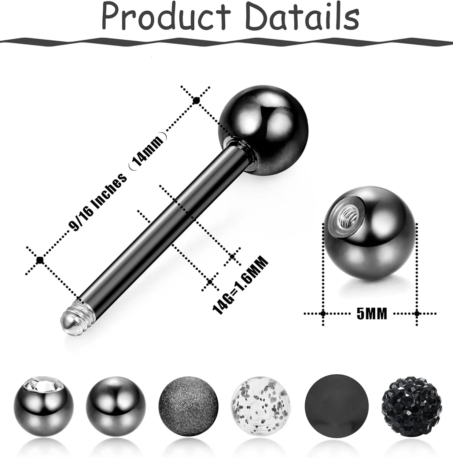 FINREZIO 14G 12-18mm Stainless Steel Nipple Tongue Ring Barbell Nipplerings Body Piercing Jewelry 12Pcs