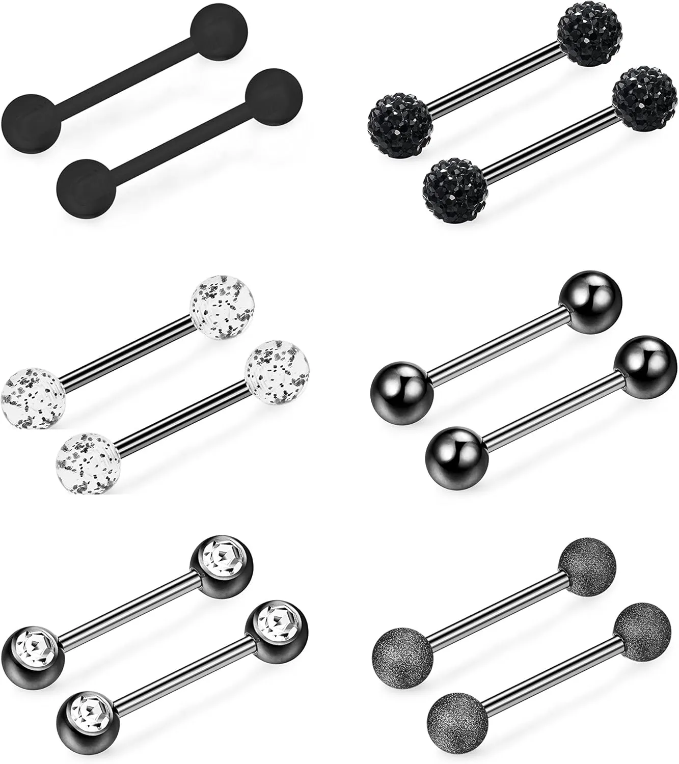 FINREZIO 14G 12-18mm Stainless Steel Nipple Tongue Ring Barbell Nipplerings Body Piercing Jewelry 12Pcs