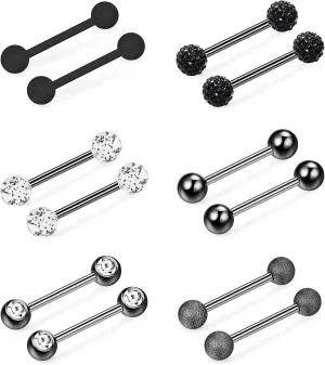 FINREZIO 14G 12-18mm Stainless Steel Nipple Tongue Ring Barbell Nipplerings Body Piercing Jewelry 12Pcs