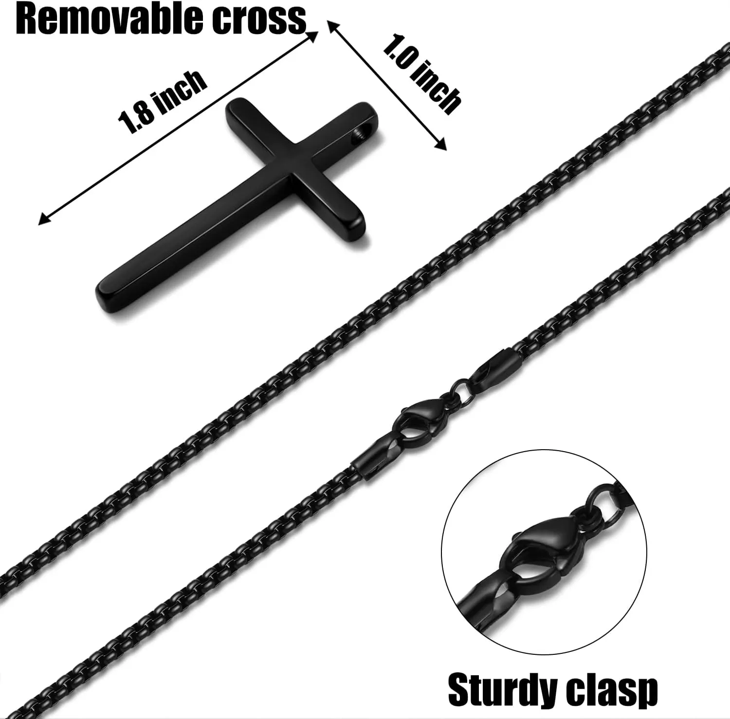 Fiusem Cross Necklace for Men, Silver/Gold/Black Mens Cross Necklaces with 2.5mm Cross Chain and Stainless Steel Cross Pendant, Box Chain 16-24 Inch