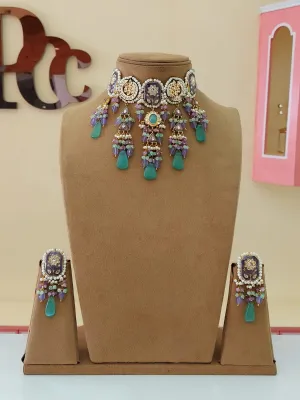 Floral Pakistani Polki Choker Earrings Set, Jaipuri Polki Choker Earrings Set, Rajsthani Jewelry Set, Indian Polki Jewelry Set, Bridal Polki Choker Set Floral Pakistani Polki Choker Earrings Set, Jaipuri Polki Choker Earrings Set, Rajsthani Jewelry Set, Indian Polki Jewelry Set, Bridal Polki Choker Set