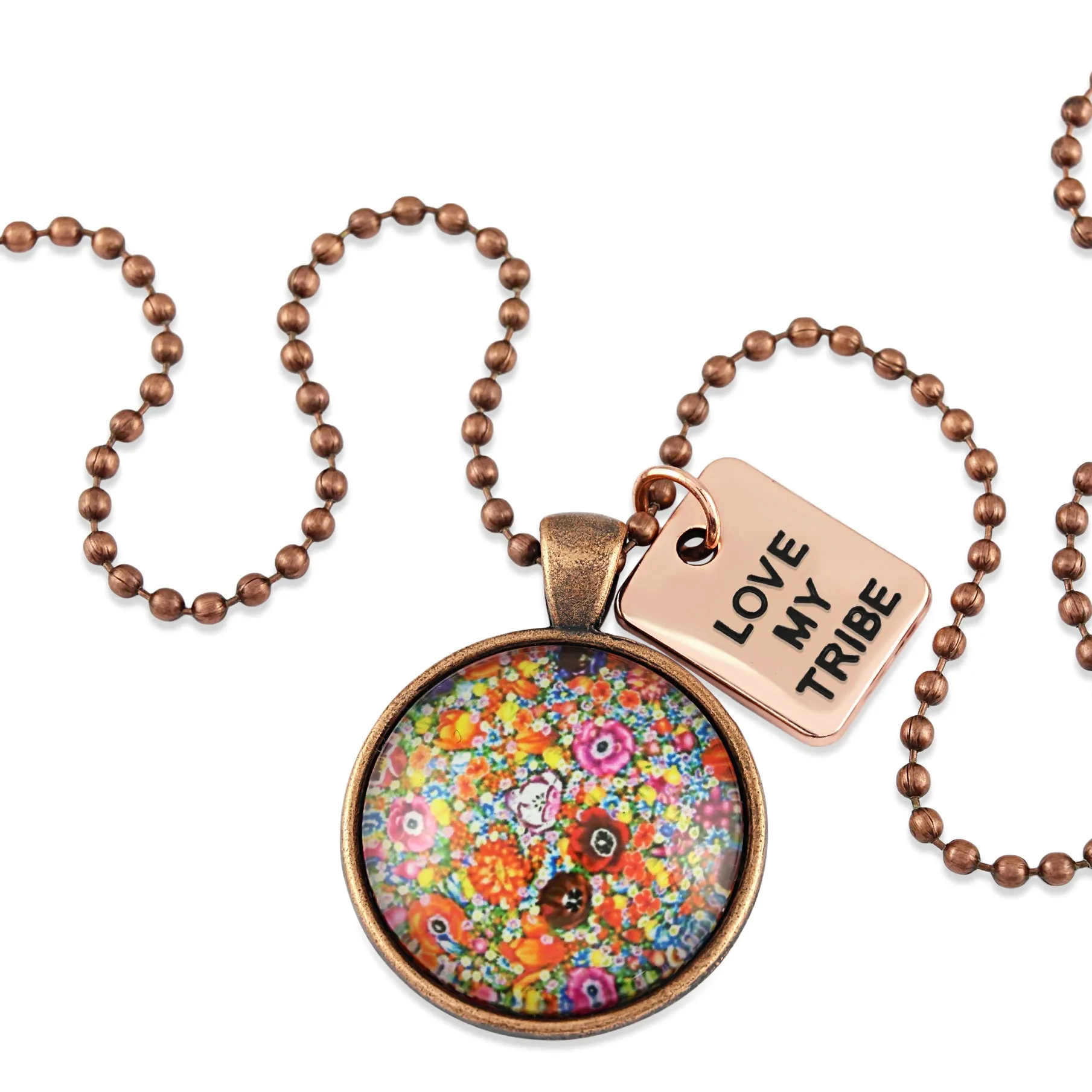 FLORAL WONDERS - Vintage Copper 'LOVE MY TRIBE' Necklace - Flower Patch (10763)