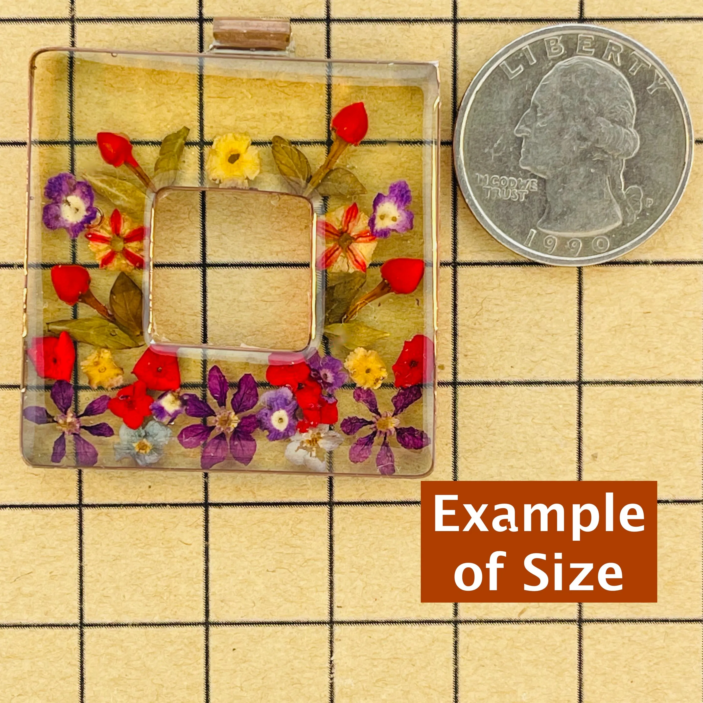 Flower Filled Square Pendants in Resin