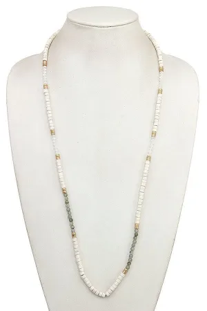 FMN100 Wood Glass Bead Necklace White