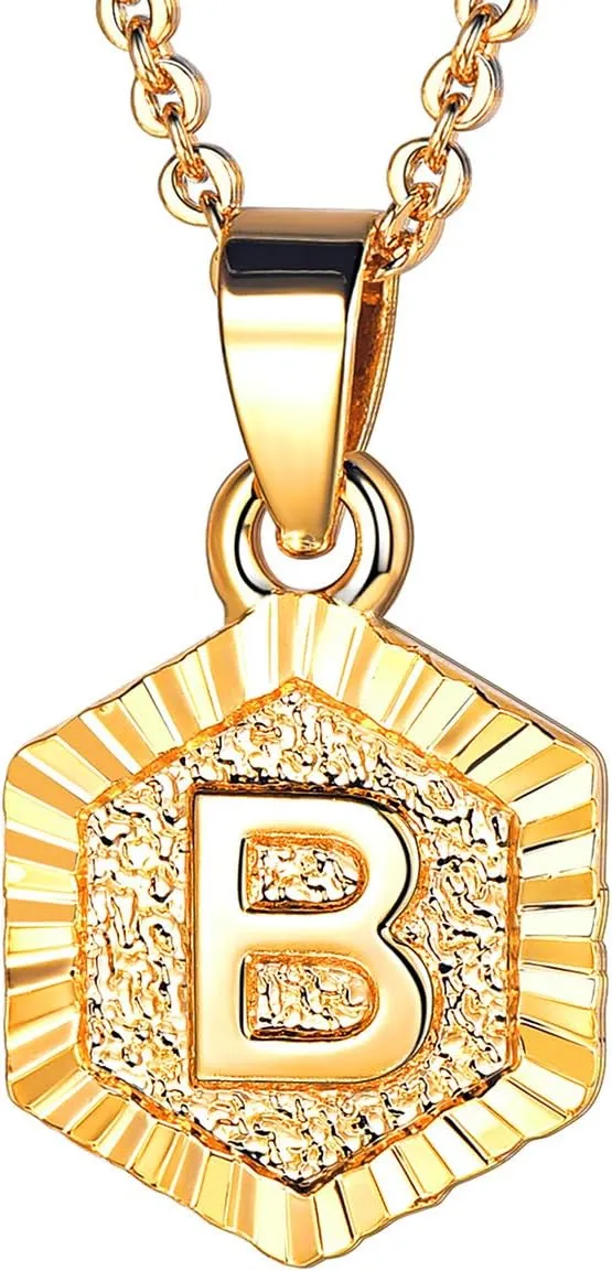 FOCALOOK Initial Necklaces for Women Yellow Gold/Platinum Plated Hexagon Letter Pendant Necklace 18 Inch