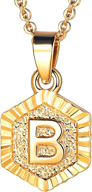 FOCALOOK Initial Necklaces for Women Yellow Gold/Platinum Plated Hexagon Letter Pendant Necklace 18 Inch