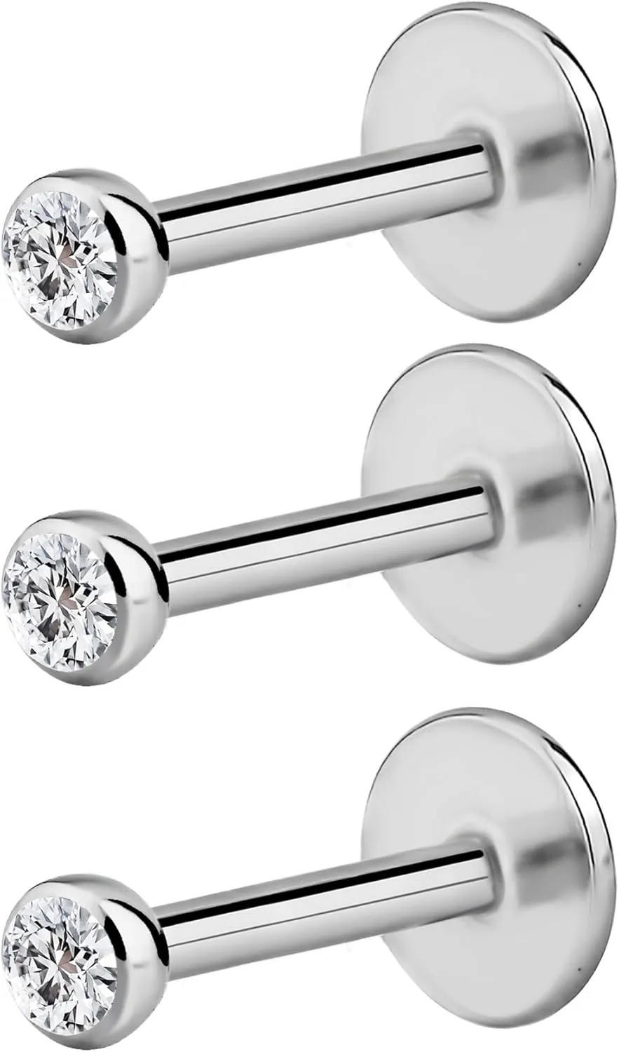 Forbidden Body 16G Jewelry Surgical Steel Internally Threaded Micro CZ Gem Tragus/Labret/Helix Piercing Stud/2mm Top (6mm-10mm)