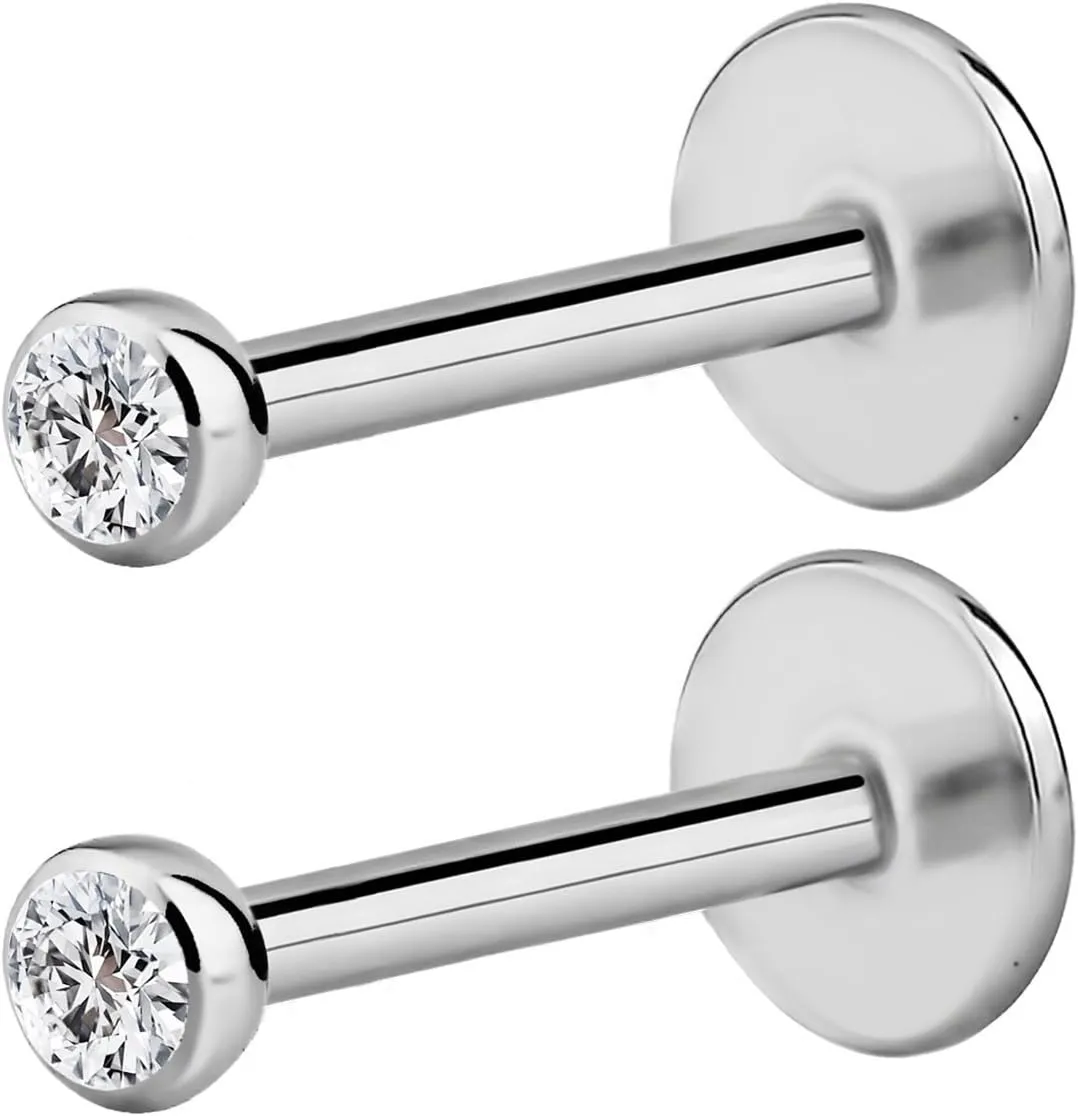 Forbidden Body 16G Jewelry Surgical Steel Internally Threaded Micro CZ Gem Tragus/Labret/Helix Piercing Stud/2mm Top (6mm-10mm)