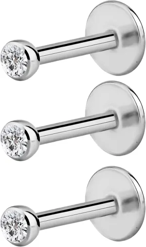 Forbidden Body 16G Jewelry Surgical Steel Internally Threaded Micro CZ Gem Tragus/Labret/Helix Piercing Stud/2mm Top (6mm-10mm)