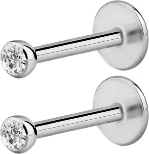 Forbidden Body 16G Jewelry Surgical Steel Internally Threaded Micro CZ Gem Tragus/Labret/Helix Piercing Stud/2mm Top (6mm-10mm)