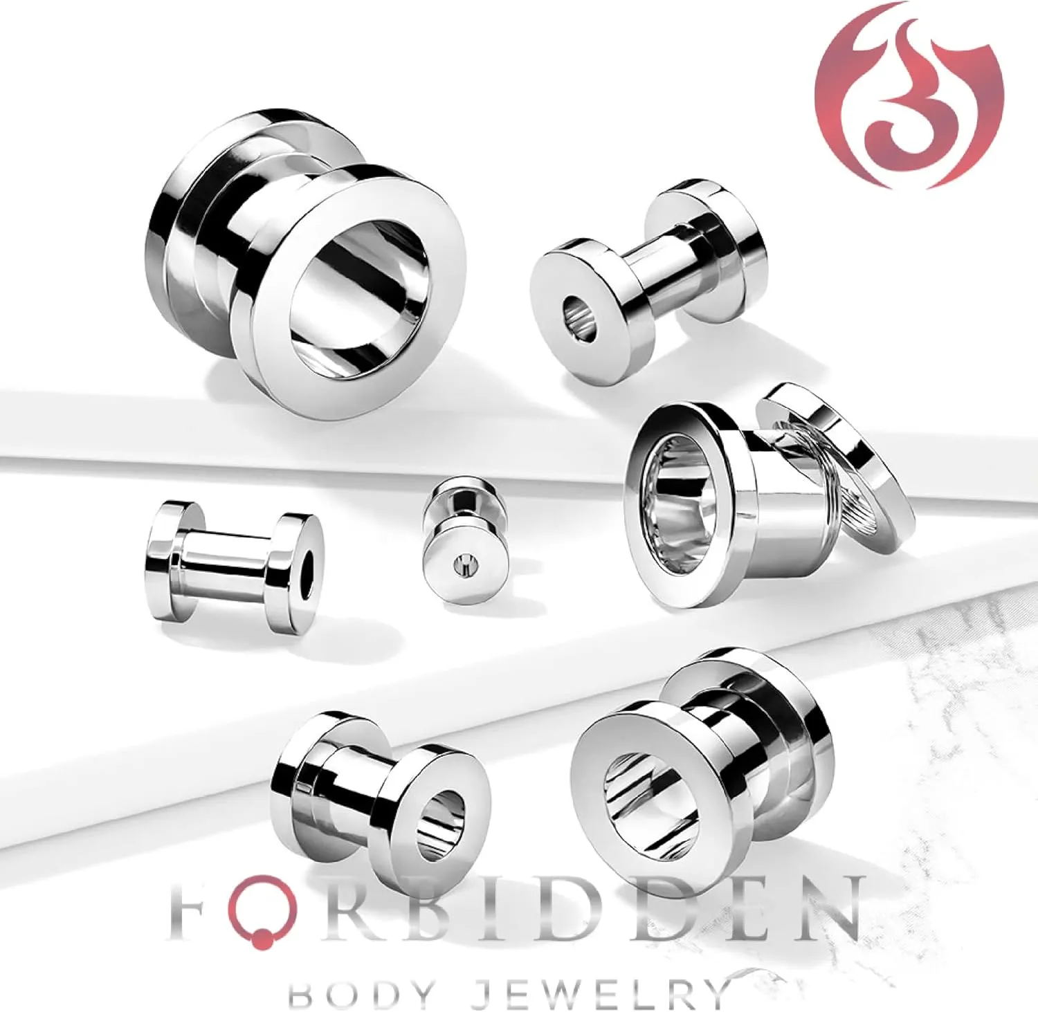 Forbidden Body Jewelry 1.2mm - 16mm Surgical Steel Ear Gauges Screw Fit Tunnels, Tunnel Plug Earrings Sold as a Pair
