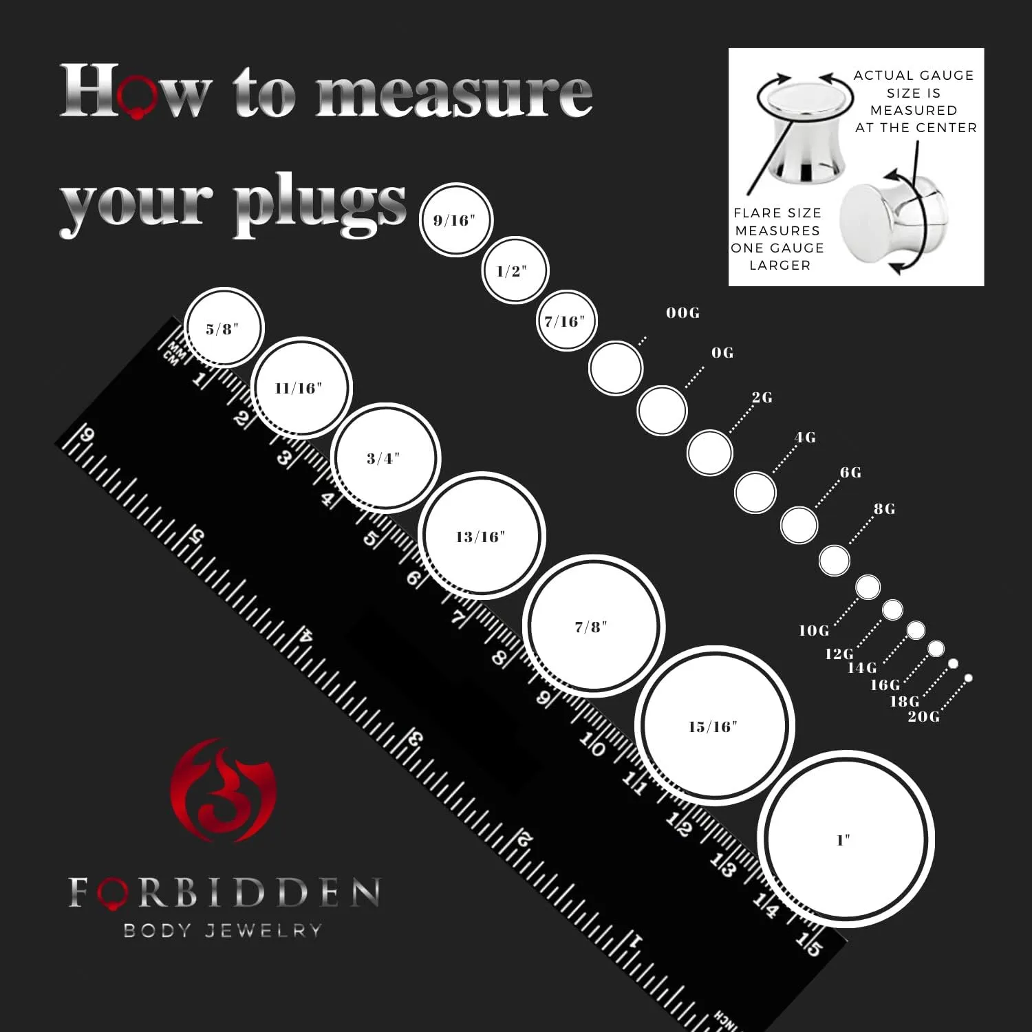 Forbidden Body Jewelry 1.2mm - 16mm Surgical Steel Ear Gauges Screw Fit Tunnels, Tunnel Plug Earrings Sold as a Pair
