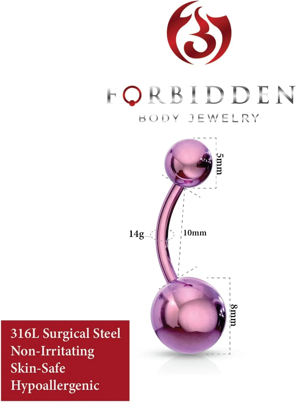 Forbidden Body Jewelry 14G Belly Button Rings Surgical Steel High Shine Double Ball Belly Ring Titanium IP Plated