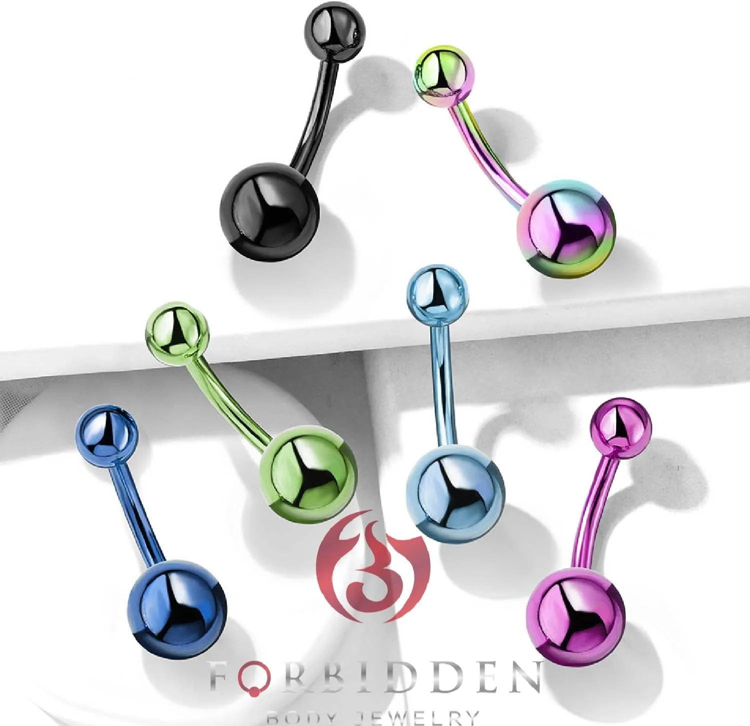 Forbidden Body Jewelry 14G Belly Button Rings Surgical Steel High Shine Double Ball Belly Ring Titanium IP Plated