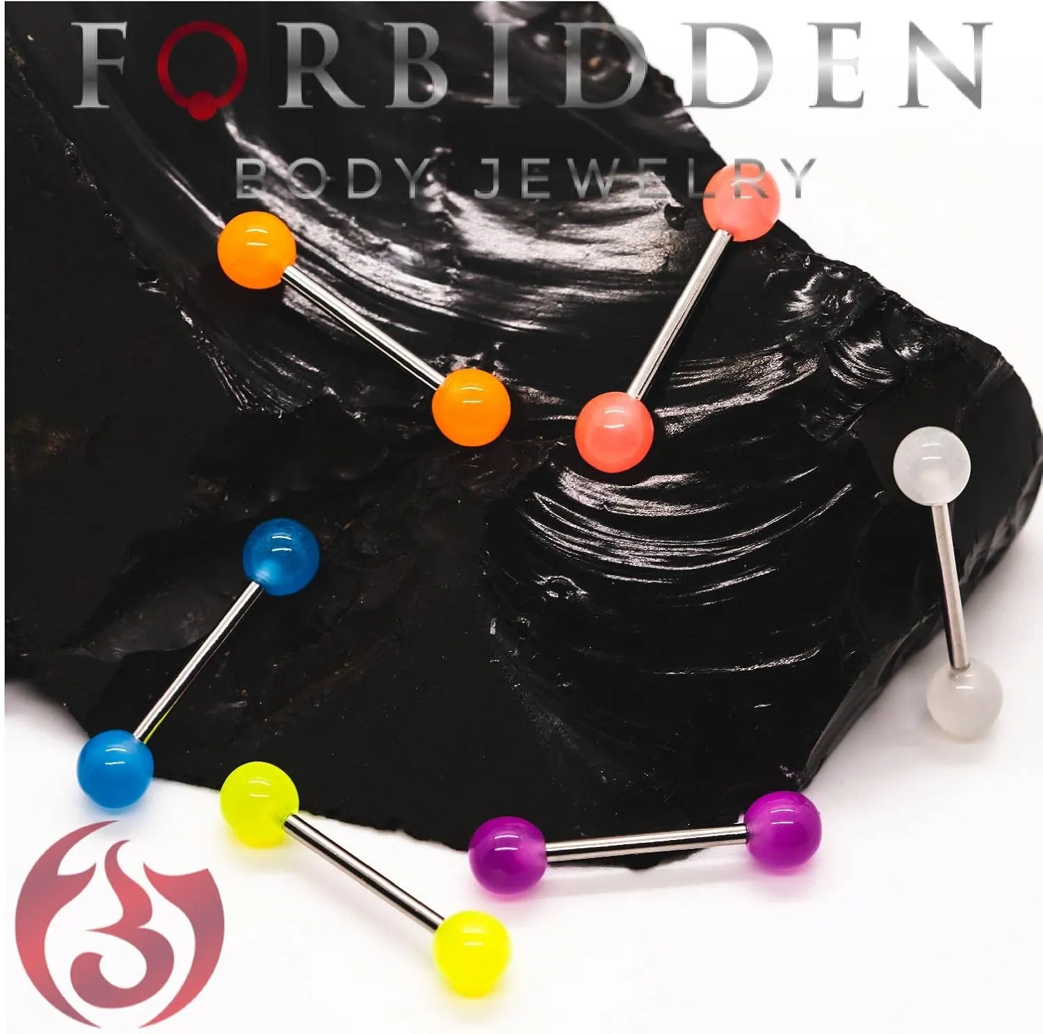 Forbidden Body Jewelry 14G Stainless Steel Glow In The Dark Nipple & Tongue Rings Barbells,16mm (Sold as a Pair)