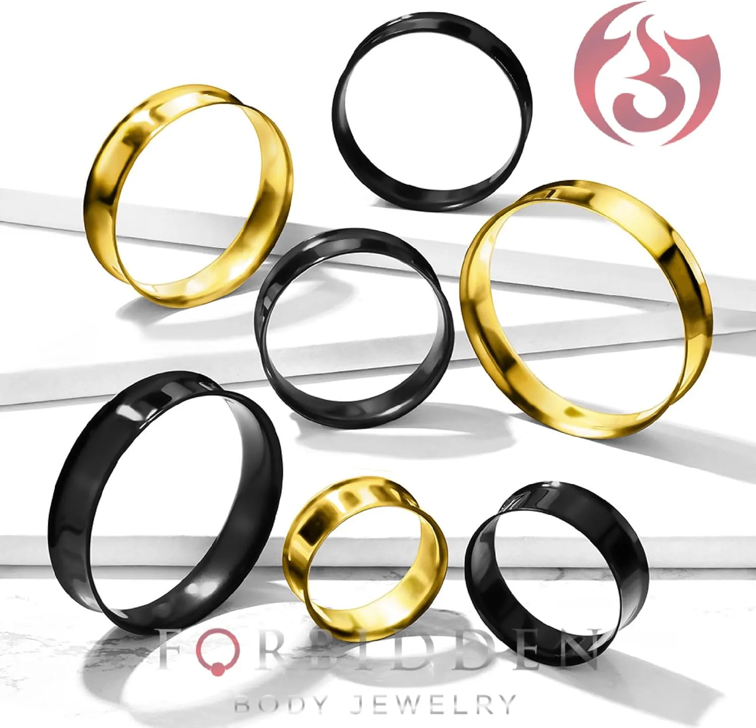 Forbidden Body Jewelry Ear Gauges, Ear Tunnels, Tunnels For Ears, 8G-1 Inch Surgical Steel Mirror Finish Double Flared Tunnel Plug Earrings, Earrings for Men and Women, Black, Gold or Rose Gold