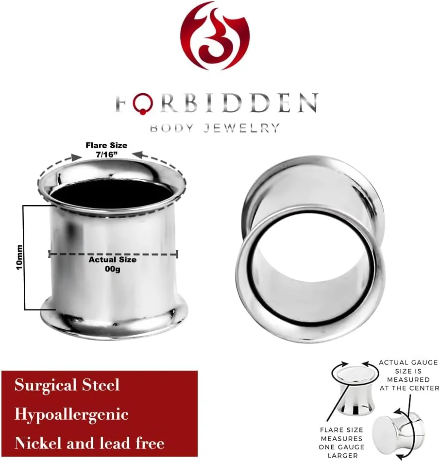 Forbidden Body Jewelry Ear Gauges, Ear Tunnels, Tunnels For Ears, Surgical Steel Mirror Finish Double Flared Tunnel Plug Earrings