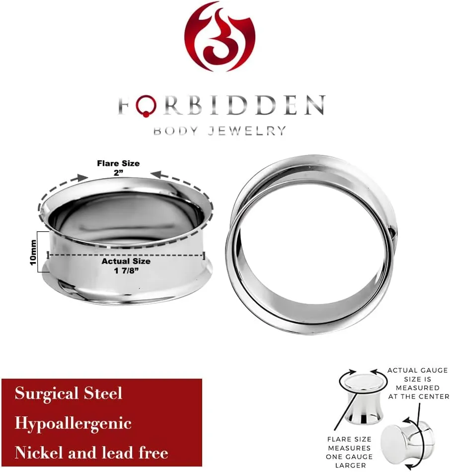 Forbidden Body Jewelry Ear Gauges, Ear Tunnels, Tunnels For Ears, Surgical Steel Mirror Finish Double Flared Tunnel Plug Earrings