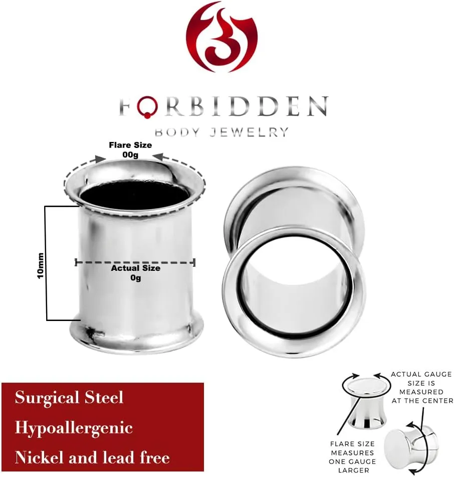 Forbidden Body Jewelry Ear Gauges, Ear Tunnels, Tunnels For Ears, Surgical Steel Mirror Finish Double Flared Tunnel Plug Earrings