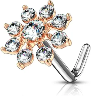 Forbidden Body Jewelry Nose Rings Big Bling CZ Snowflake L-Shaped Nose Stud Surgical Steel (20g,7mm)